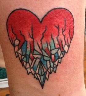 Heart colorful crystal tattoo on leg