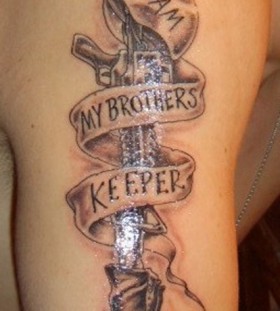 I am my brothers keeper soldier tattoo on arm