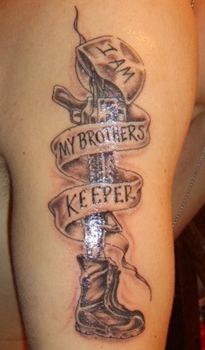 I am my brothers keeper soldier tattoo on arm