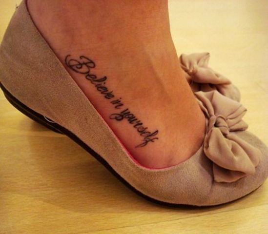 Inspirational quote tattoo with shoes