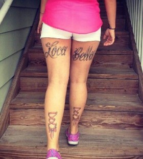 Loca Bella quote tattoo on leg
