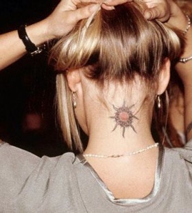 Lovely girl's back sun tattoo