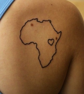 Lovely heart of Africa map tattoo on back