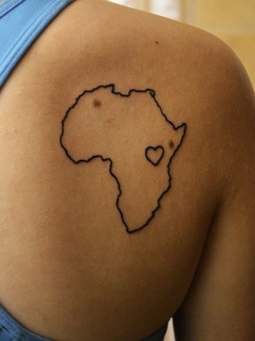 Lovely heart of Africa map tattoo on back