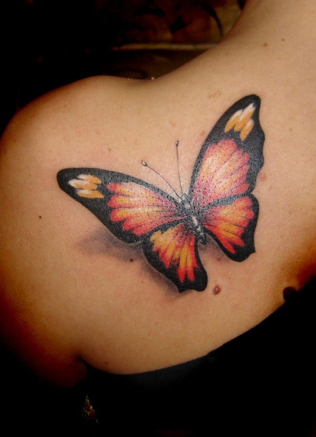 Lovely shoulder red butterfly tattooo
