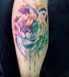 Lovely watercolor tiger tattoo on leg