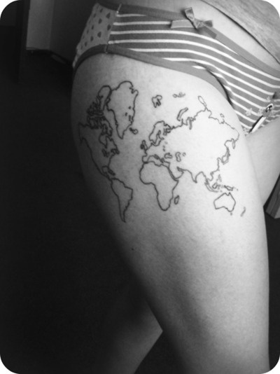 Lovely women’s map tattoo on leg