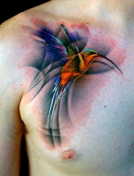 Men chest bird watercolor tattoo