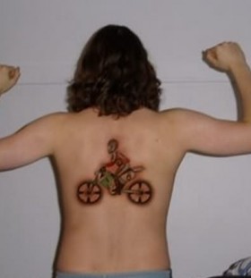 Men's awesome bicycle tattoo on back