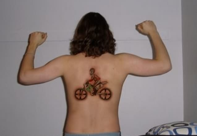 Men’s awesome bicycle tattoo on back