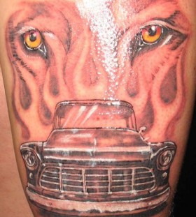 Modern tiger style car tattoo on arm