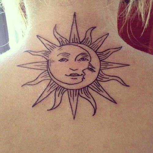 Moon and lovely back sun tattoo