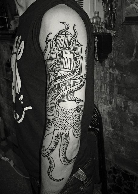 Octopus attacing ship tattoo
