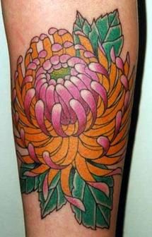 Pink flower tattoo on leg