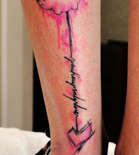 Pink pig quote tattoo on leg