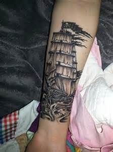 Pirates black ship tattoo on arm