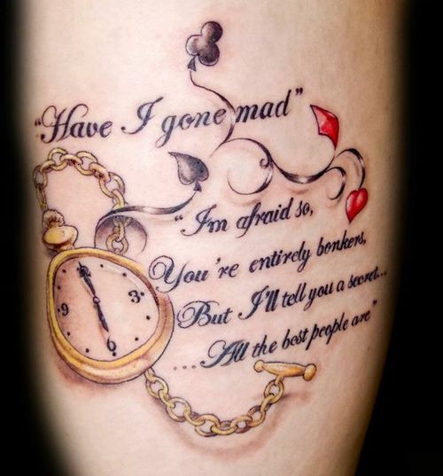 Quote watch and quote tattoo on leg