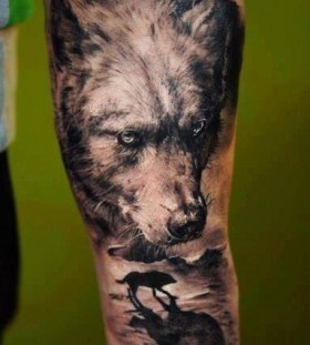Realistic lovely wolf tattoo on arm