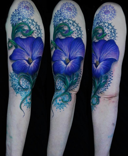 Realistic simple blue flowers tattoos