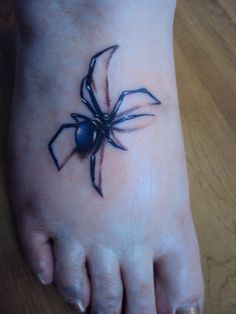 Realistic spider tattoo on foot