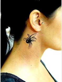 Realistic spider tattoo on neck