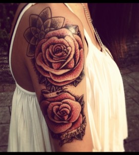 Red cute rose tattoo on shoulder