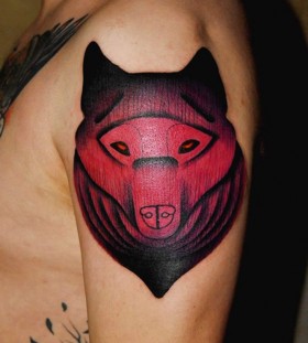 Red lovely wolf tattoo on arm