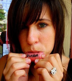 Scary girl lips tattoo
