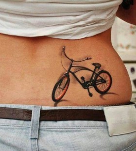 Small cute bicycle tattoo on back