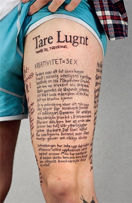 Strong men’s quote tattoo on leg