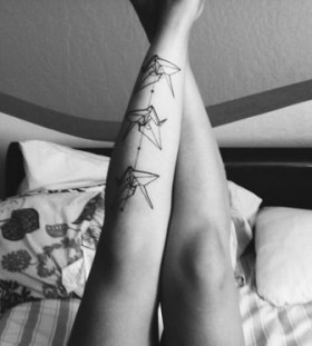 Three birds origami tattoos on leg