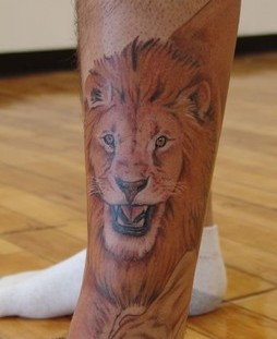 Unique pretty lion tattoo on leg