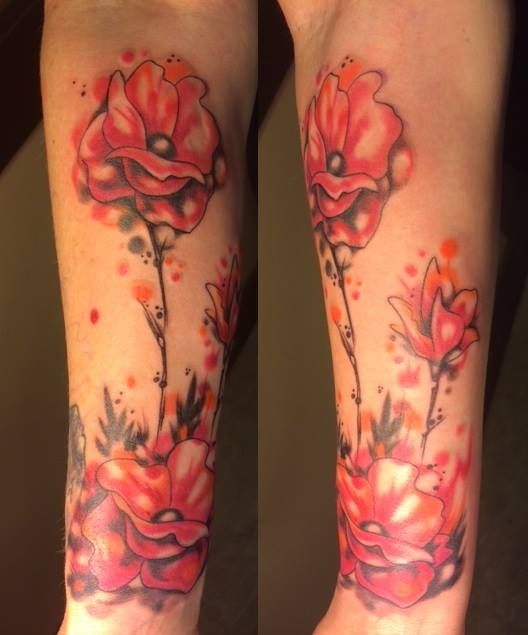 Watercolor red poppy tattoo on arm - | TattooMagz › Tattoo Designs