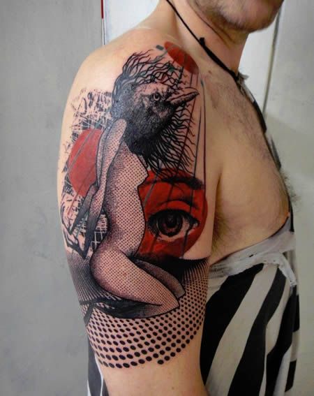 Women and red eye tattoo by Xoil