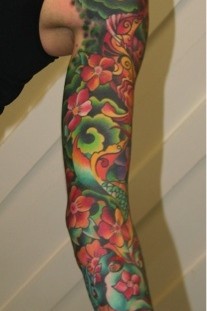Women colorful flower tattoo on hand