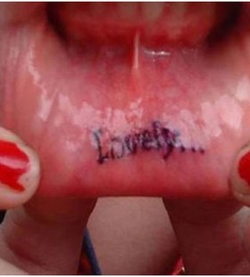 Word lovely lips tattoo