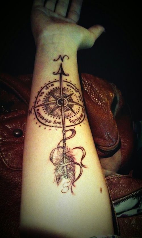 Adorable black compass tattoo on arm