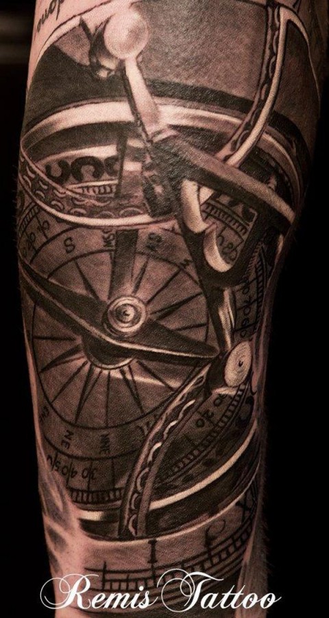 Adorable black lovely compass tattoo on arm