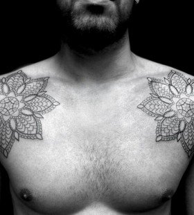 Adorable men's geometric shoulder, back tattoo
