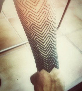 Amaizing black geometric arm tattoo