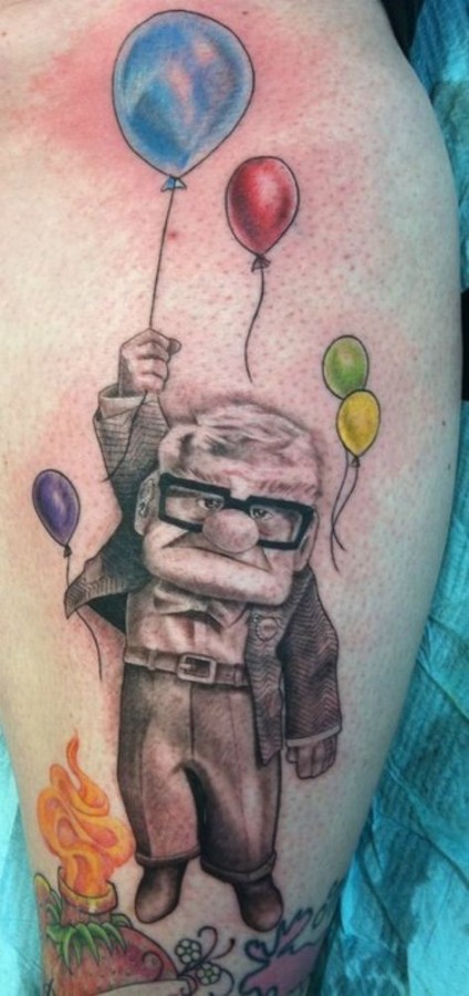 Angry old men with balloon tattoo