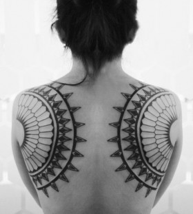 Awesome looking girl's geometric shoulder, back tattoo