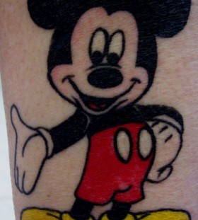 Awesome red and black Mickey Mouse tattoo on arm