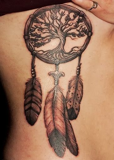 Big tree and dreamcatcher tattoo
