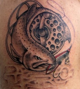 Black adorable fishing tattoo