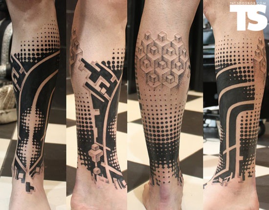 Black adorable geometric tattoo on leg