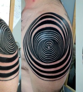 Black and white owals geometric shoulder, back tattoo