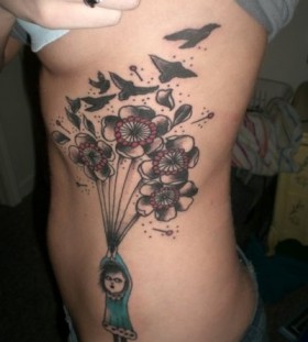 Black birds with girl and bubbles tattoo