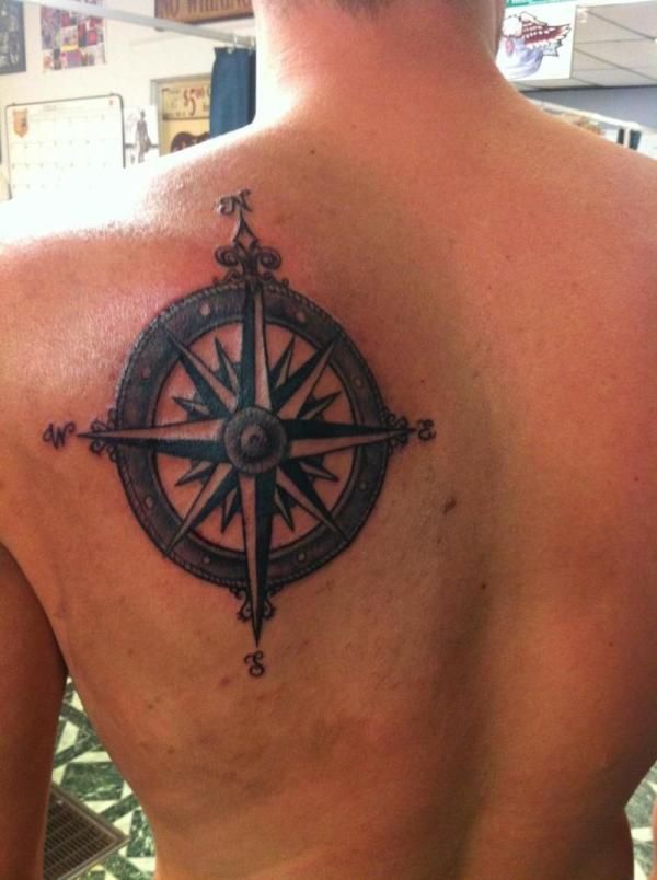 Black cute compass tattoo on back