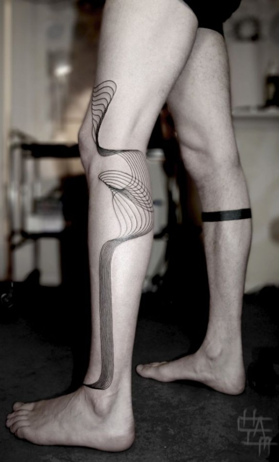Black lines geometric tattoo on leg